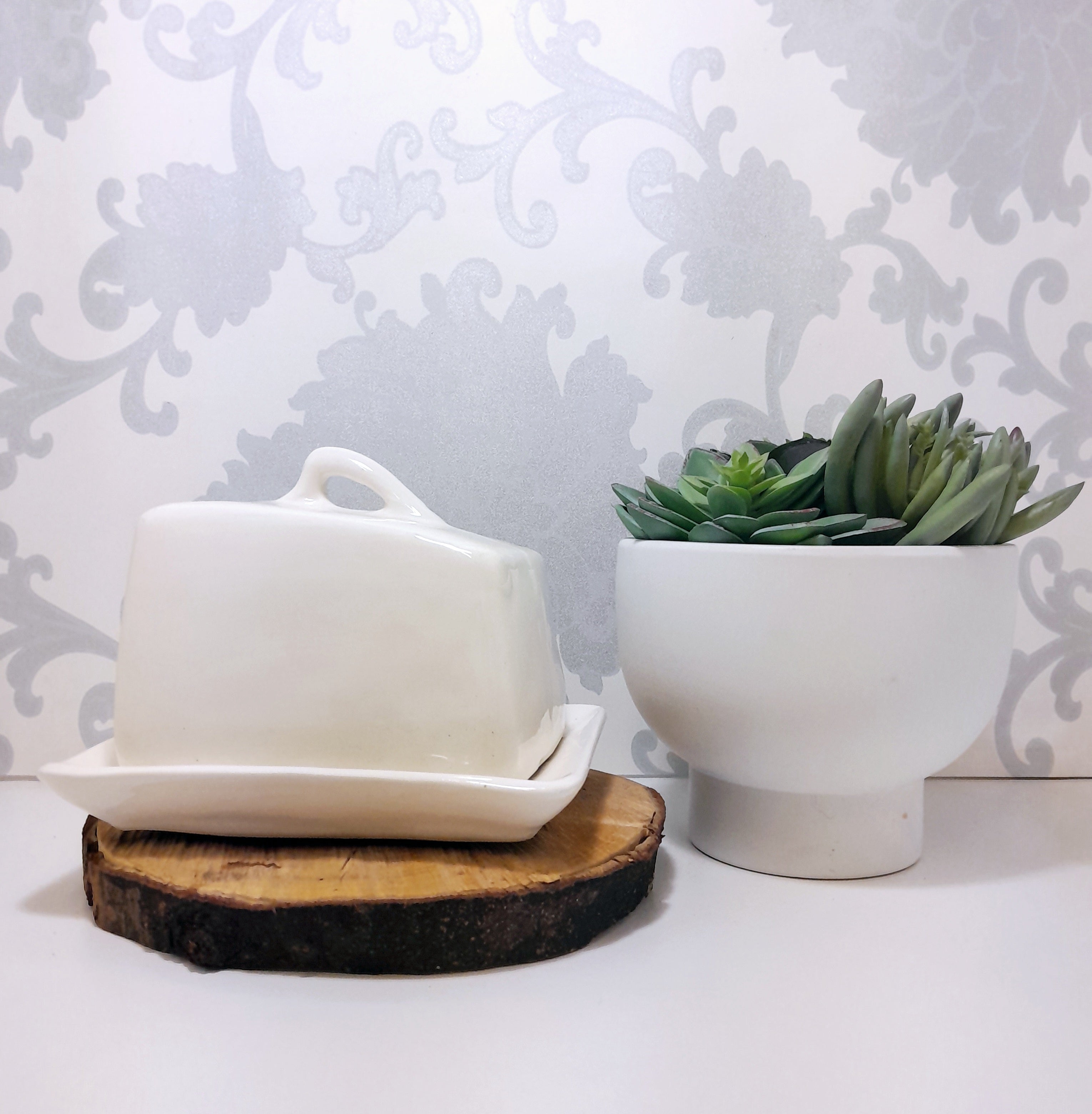 Simple, Yet Elegant Off White Handmade & Glazed Pottery Cheese Dish