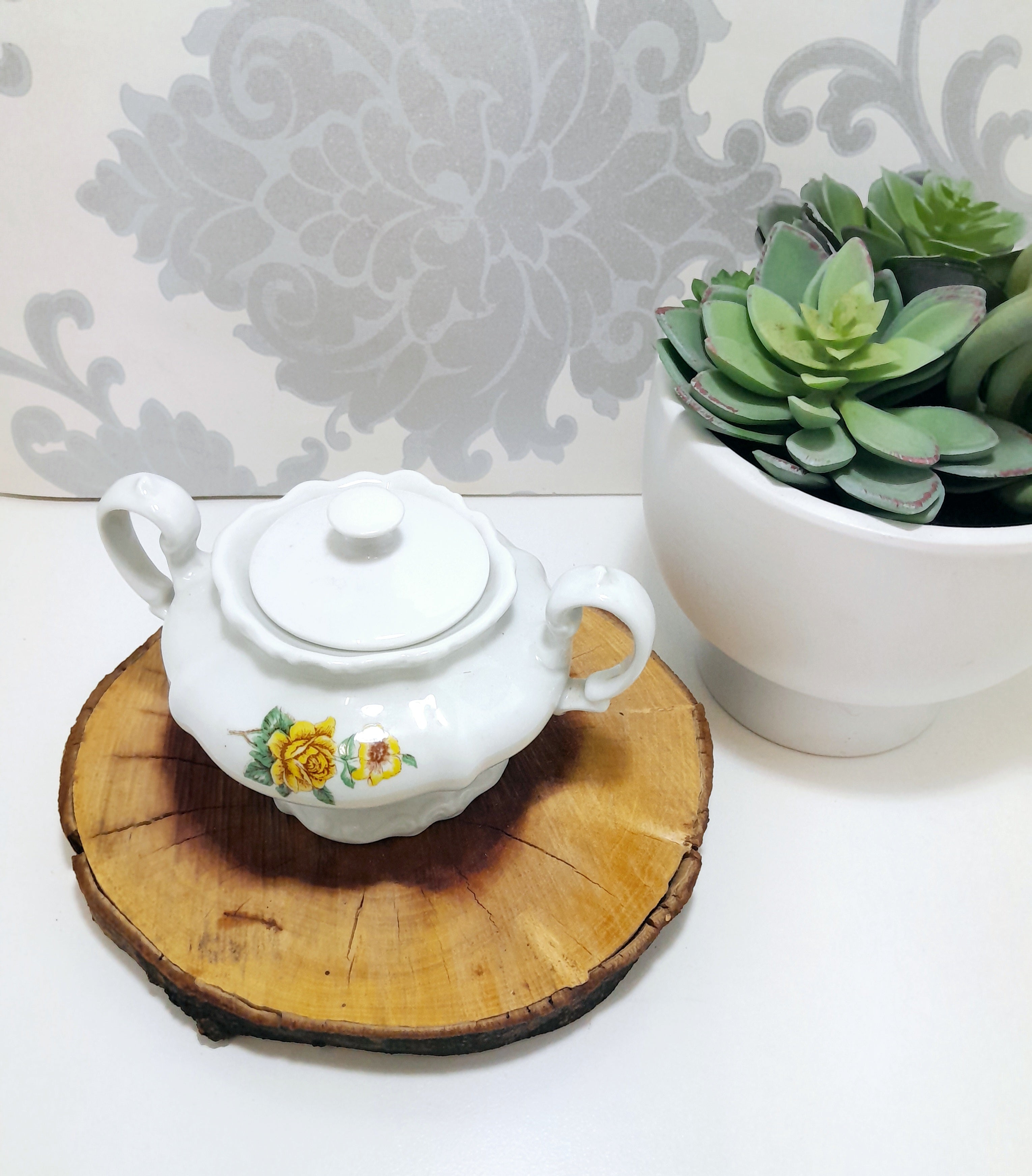 Pioneer Porcelain Vintage Double Handle Lidded Sugar Bowl – Yellow Rose