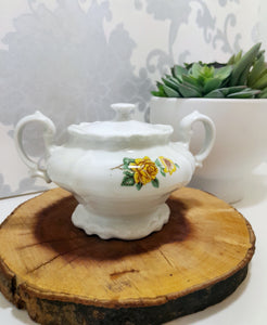 Pioneer Porcelain Vintage Double Handle Lidded Sugar Bowl – Yellow Rose