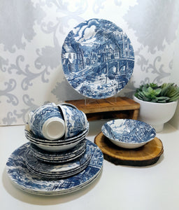 20 Piece Blue & White Alfred Meakin “The Post House” Dinner Set For Four