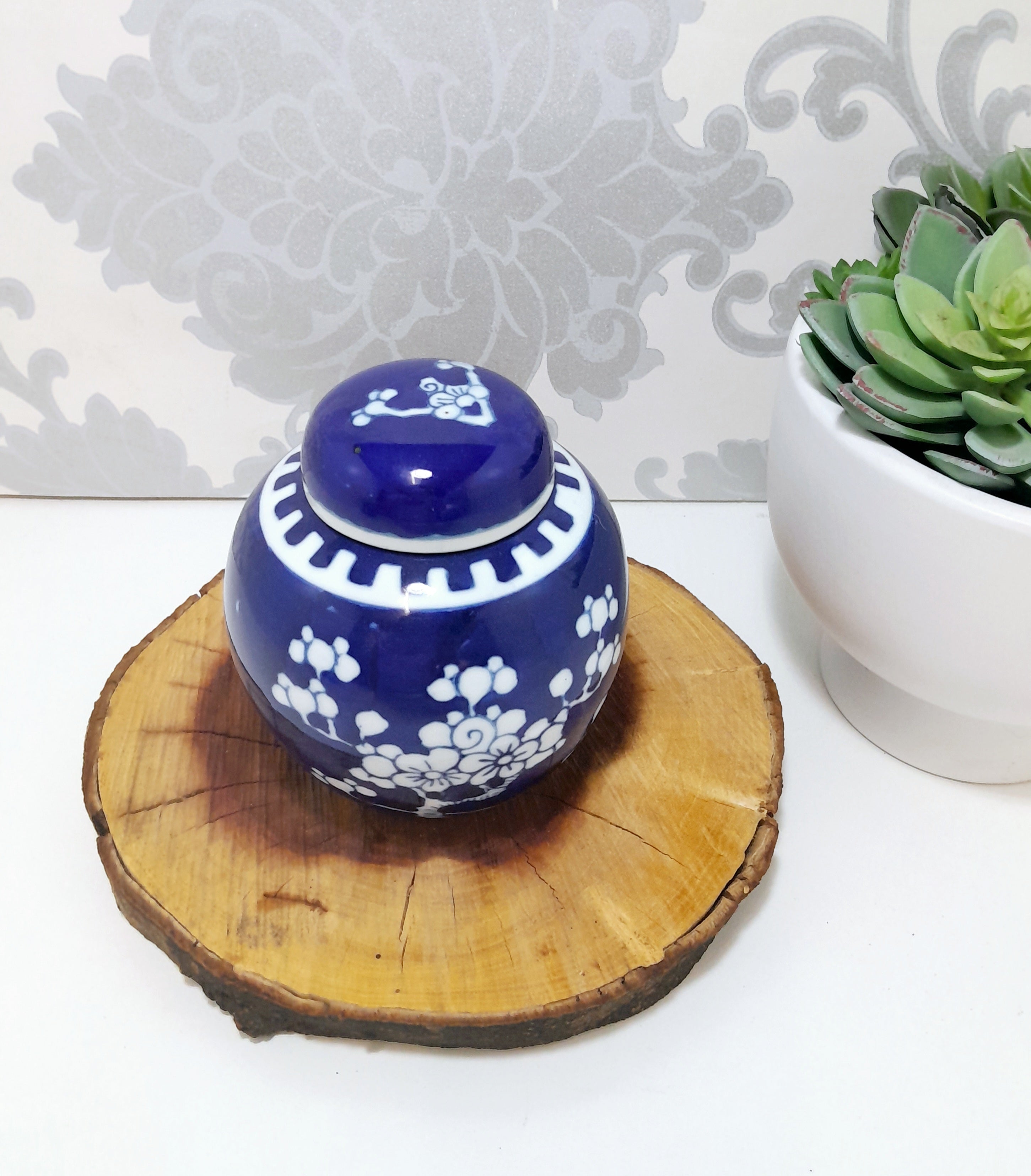 Cobalt Blue & White Cherry Blossom Ginger Jar