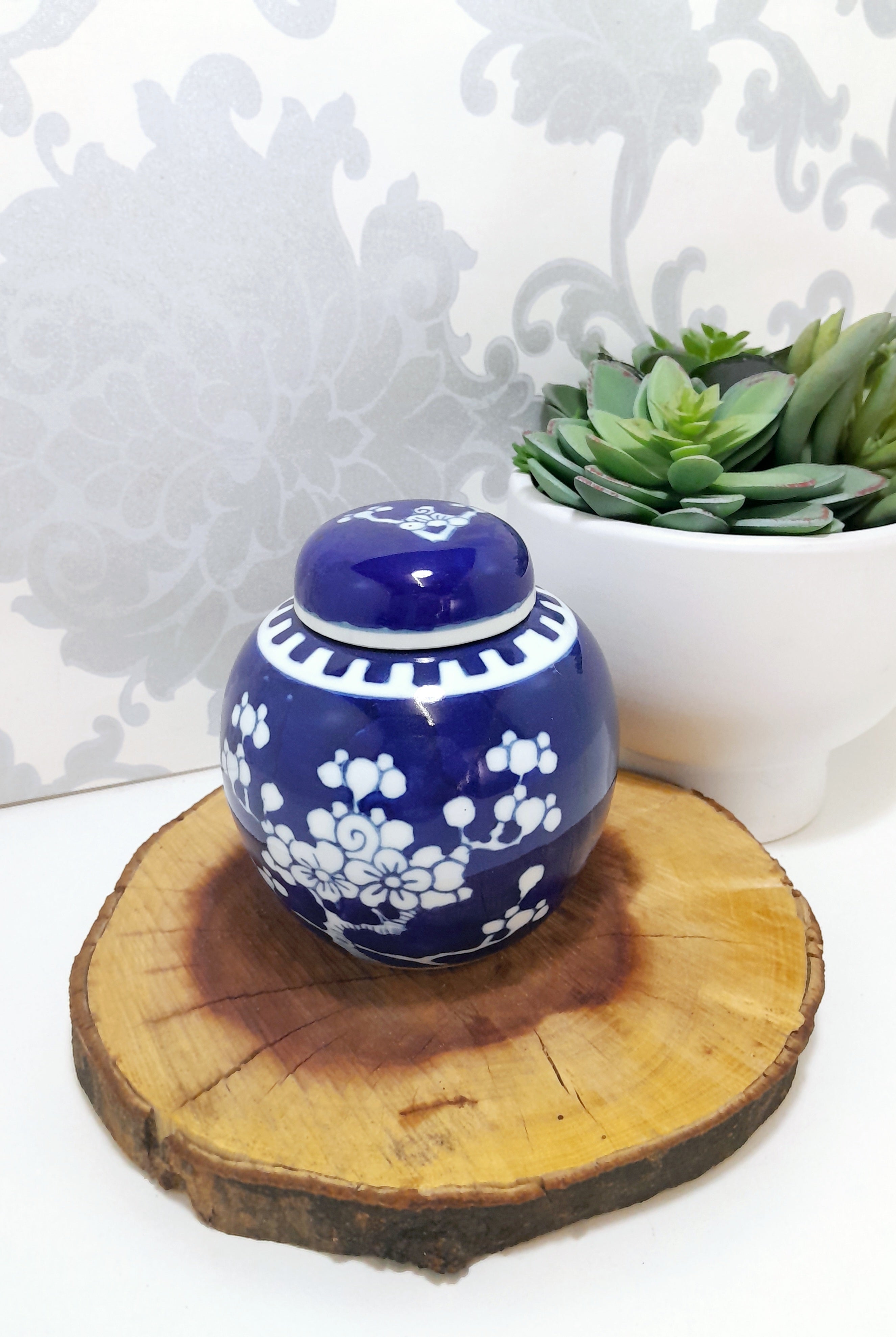 Cobalt Blue & White Cherry Blossom Ginger Jar