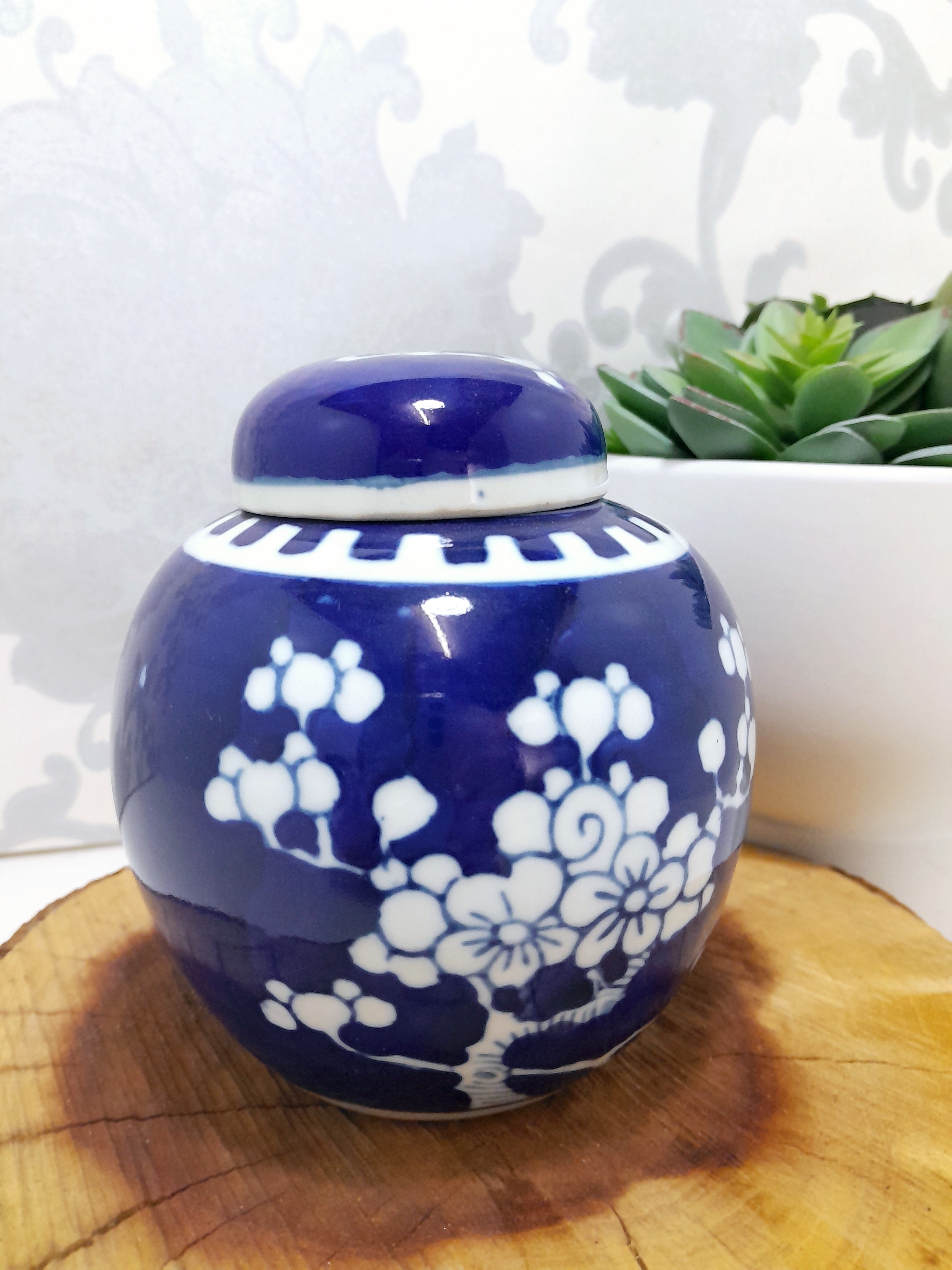 Cobalt Blue & White Cherry Blossom Ginger Jar