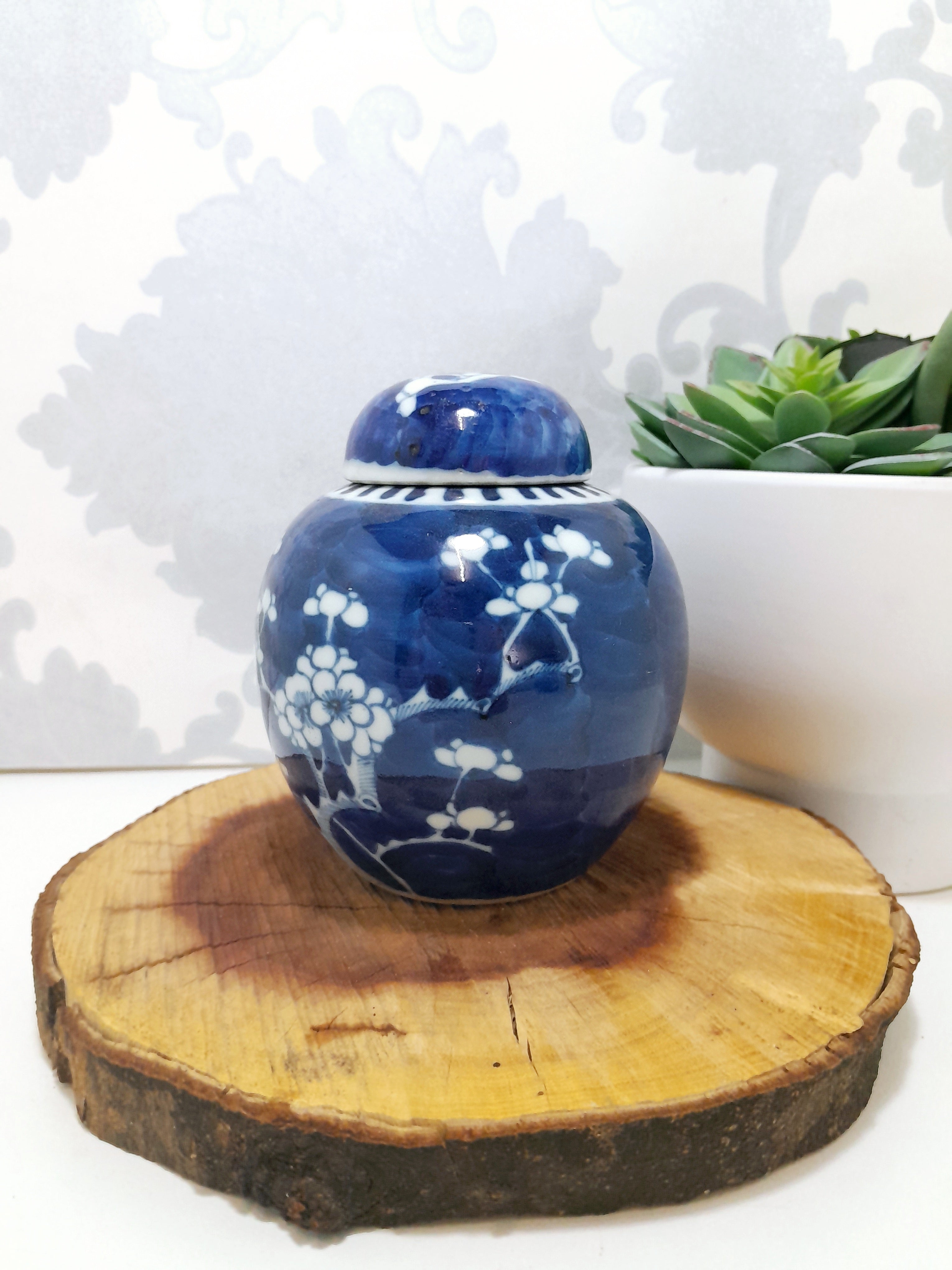 Mottled Cobalt Blue & White Cherry Blossom Ginger Jar
