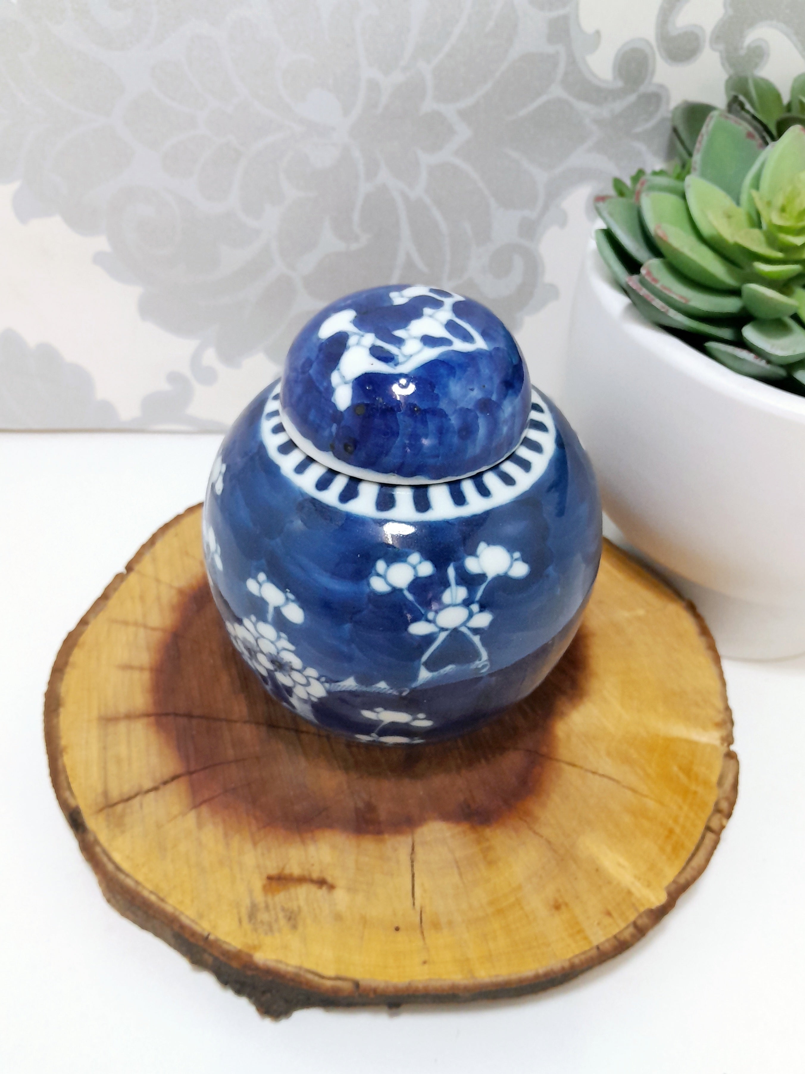Mottled Cobalt Blue & White Cherry Blossom Ginger Jar