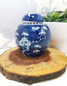 Mottled Cobalt Blue & White Cherry Blossom Ginger Jar