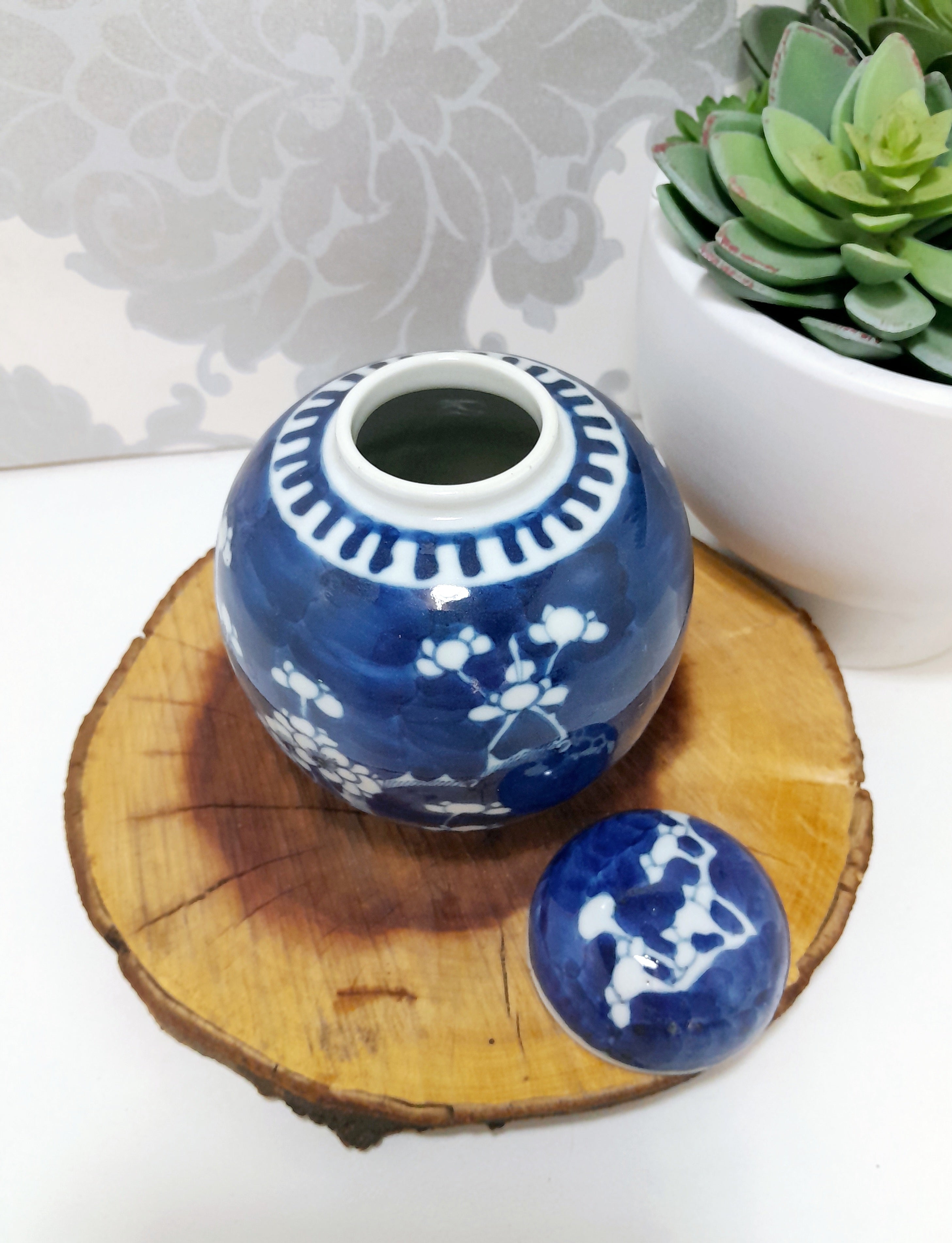 Mottled Cobalt Blue & White Cherry Blossom Ginger Jar