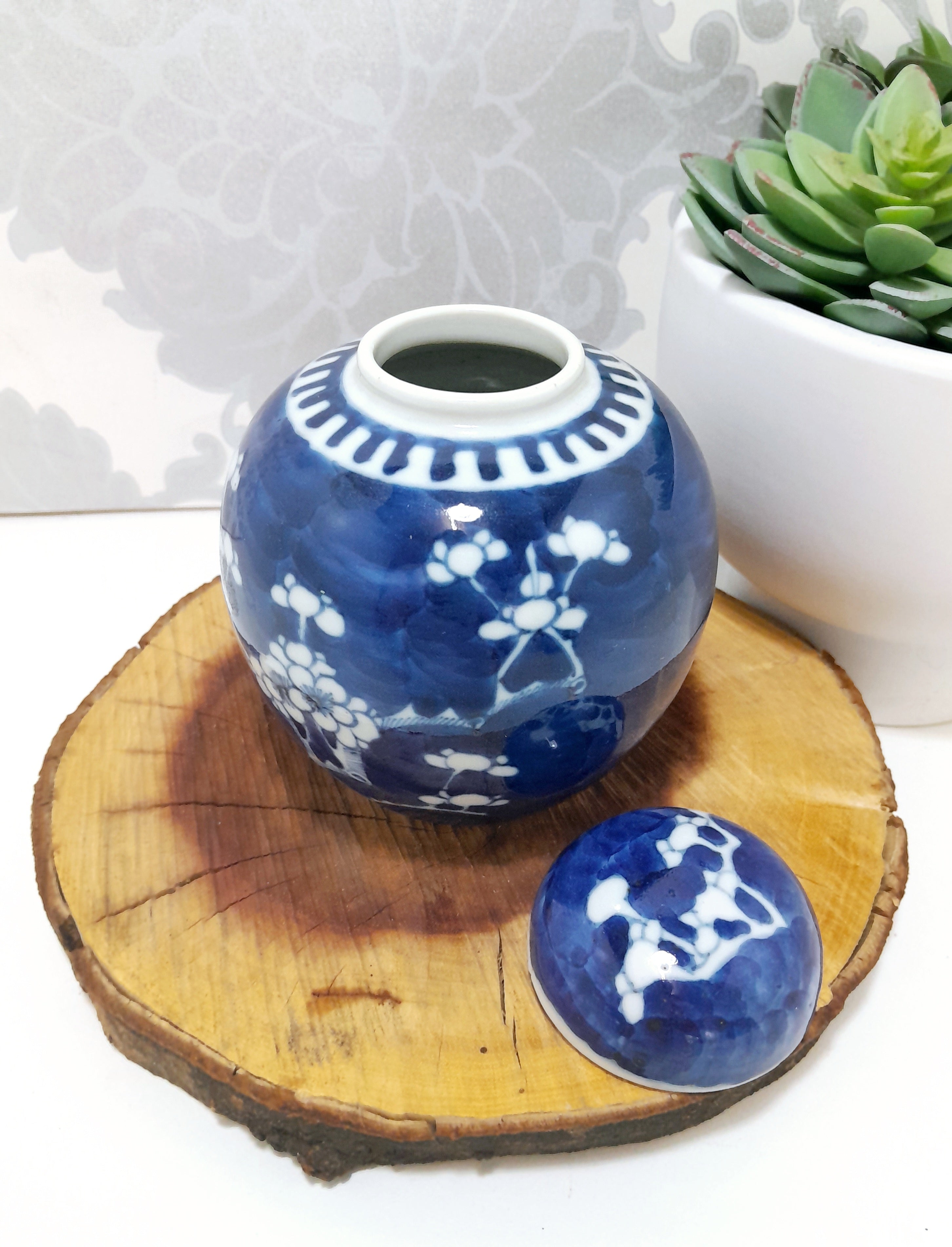 Mottled Cobalt Blue & White Cherry Blossom Ginger Jar
