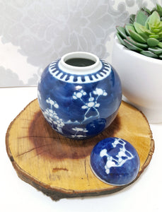Mottled Cobalt Blue & White Cherry Blossom Ginger Jar