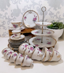 Exquisite 30 Pieces Unmarked Tea & Coffee Set With Matching 3 Tier Cake Stand