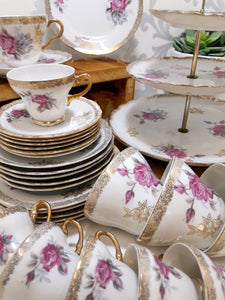 Exquisite 30 Pieces Unmarked Tea & Coffee Set With Matching 3 Tier Cake Stand