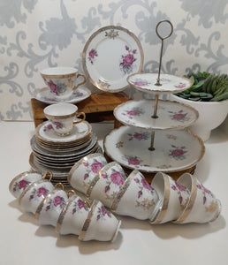Exquisite 30 Pieces Unmarked Tea & Coffee Set With Matching 3 Tier Cake Stand
