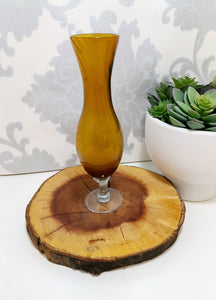Swirled Amber Glass Bud Vase With Clear Swirl Stem & Base