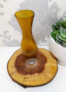 Swirled Amber Glass Bud Vase With Clear Swirl Stem & Base