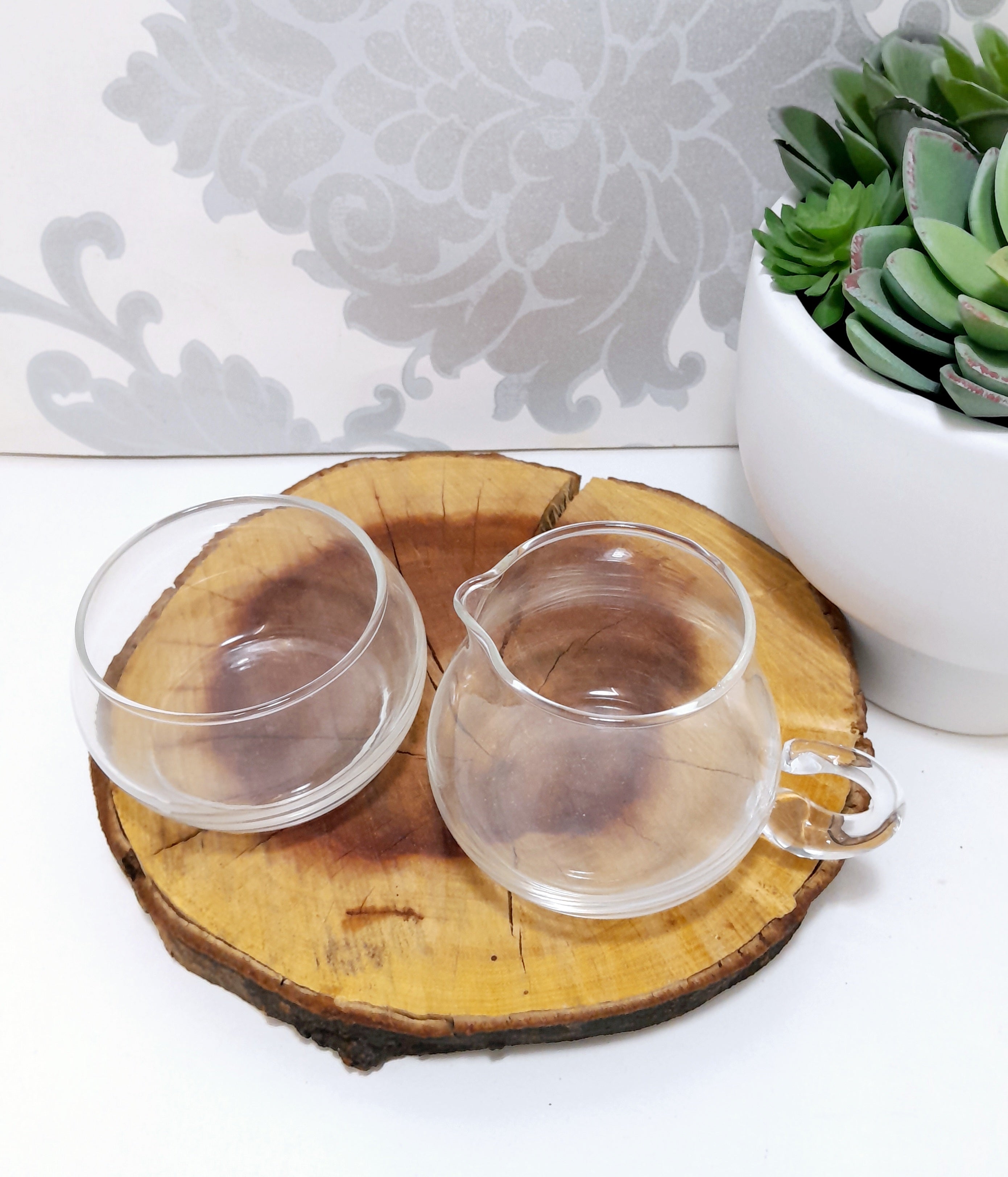 Clear Glass Milk Jug & Sugar Bowl Set