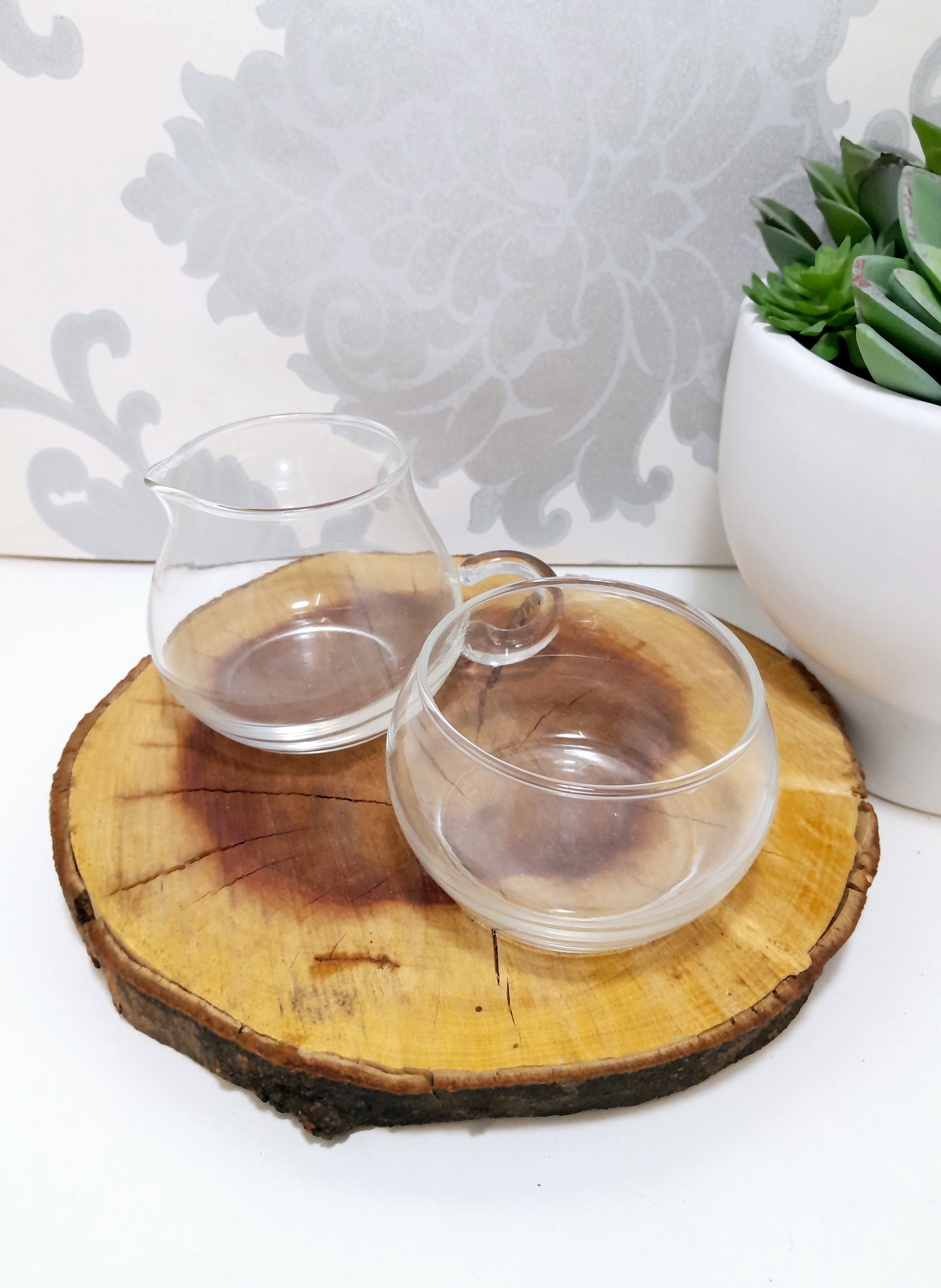 Clear Glass Milk Jug & Sugar Bowl Set