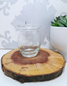 Clear Glass Jam Jar With Etched Grape & Grape Leaf Motif & Glass Lid