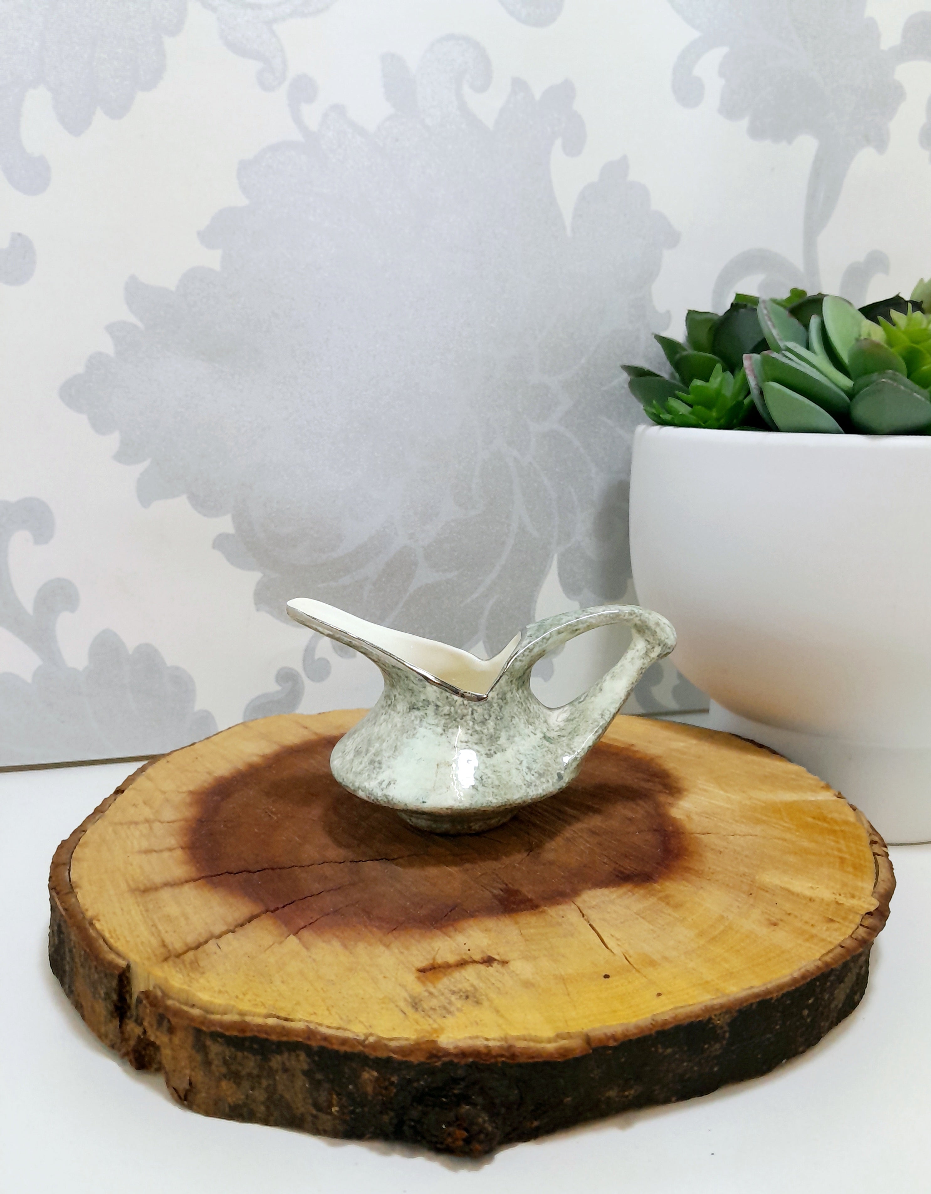 Mottled Green Uniquely Shaped Small Porcelain Creamer / Milk Jug