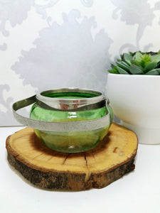 Green Glass Jar With Silver Collar & Handle