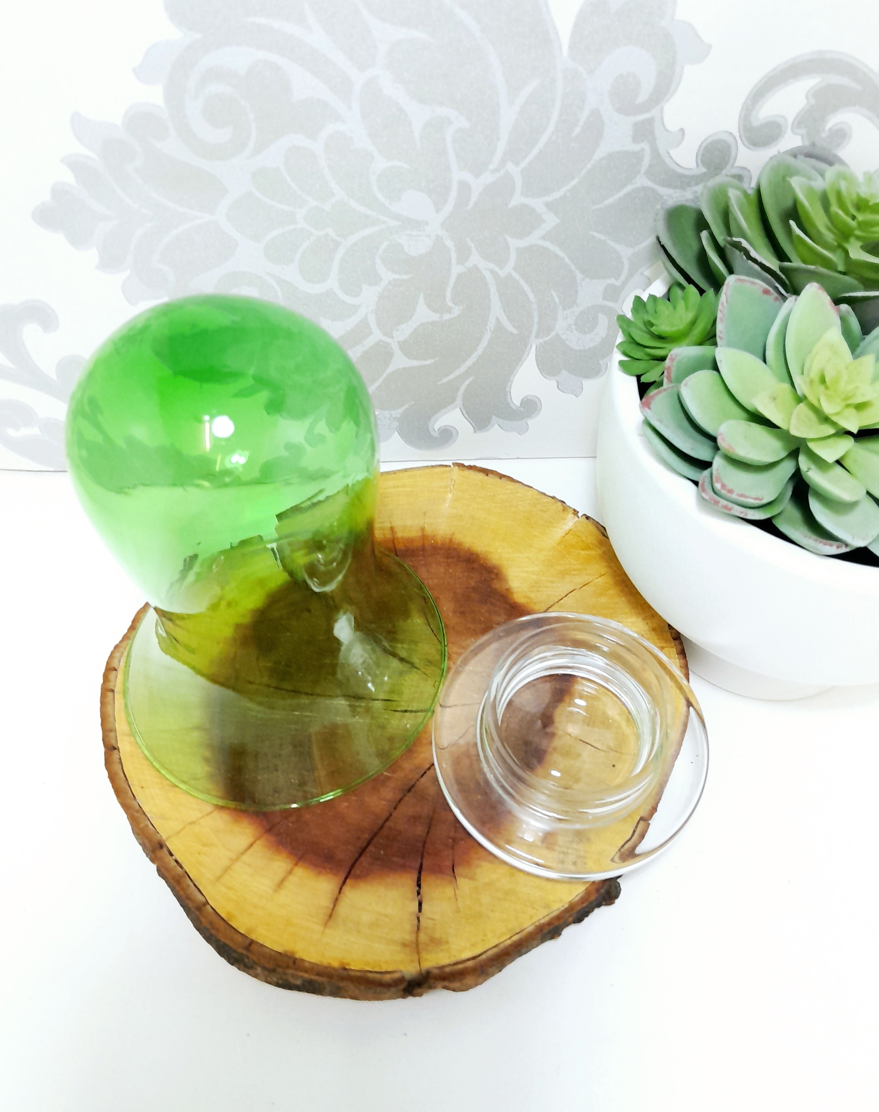 Green Glass Bell Shaped Dome With Loose Clear Glass Base