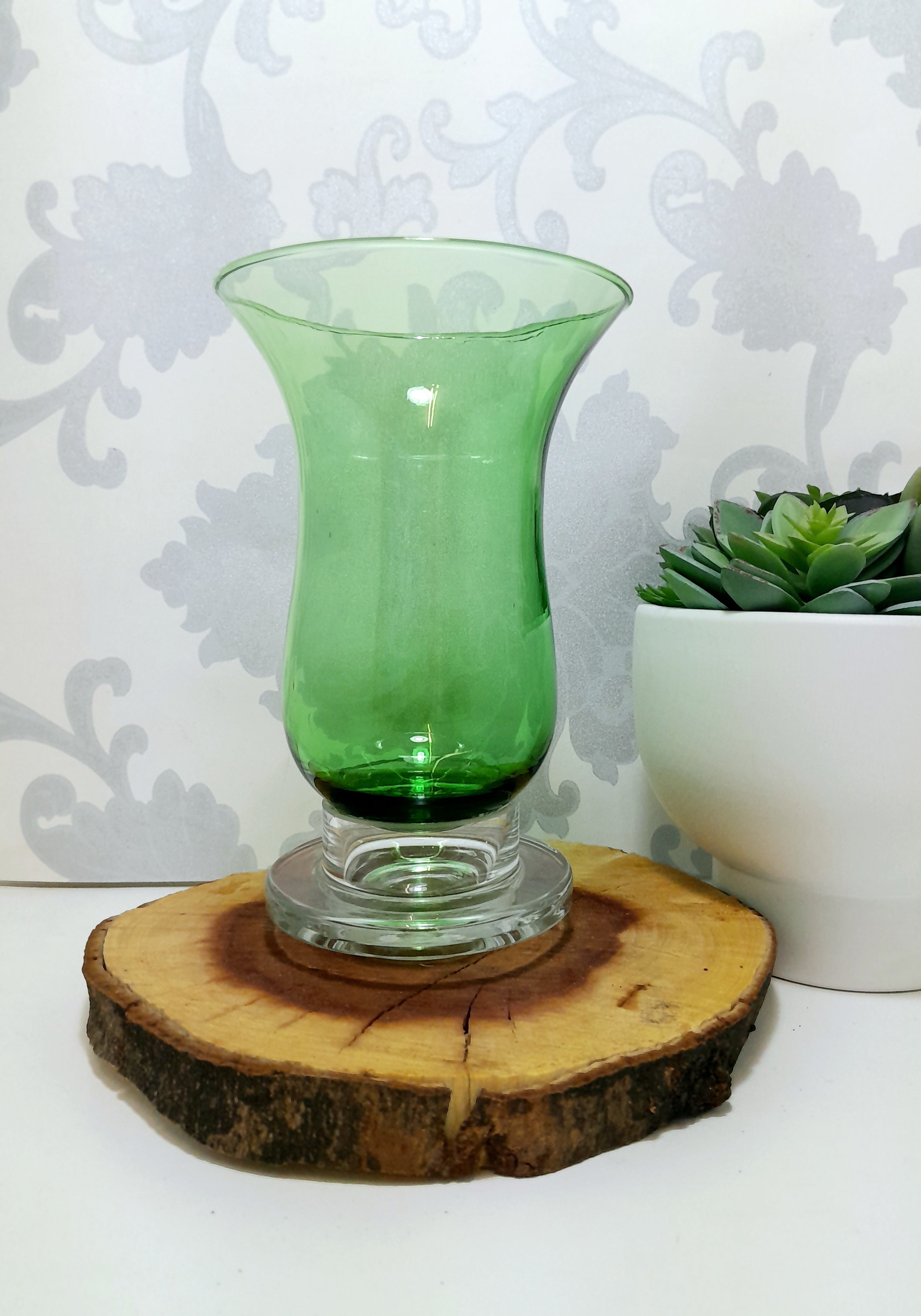 Green Glass Bell Shaped Dome With Loose Clear Glass Base