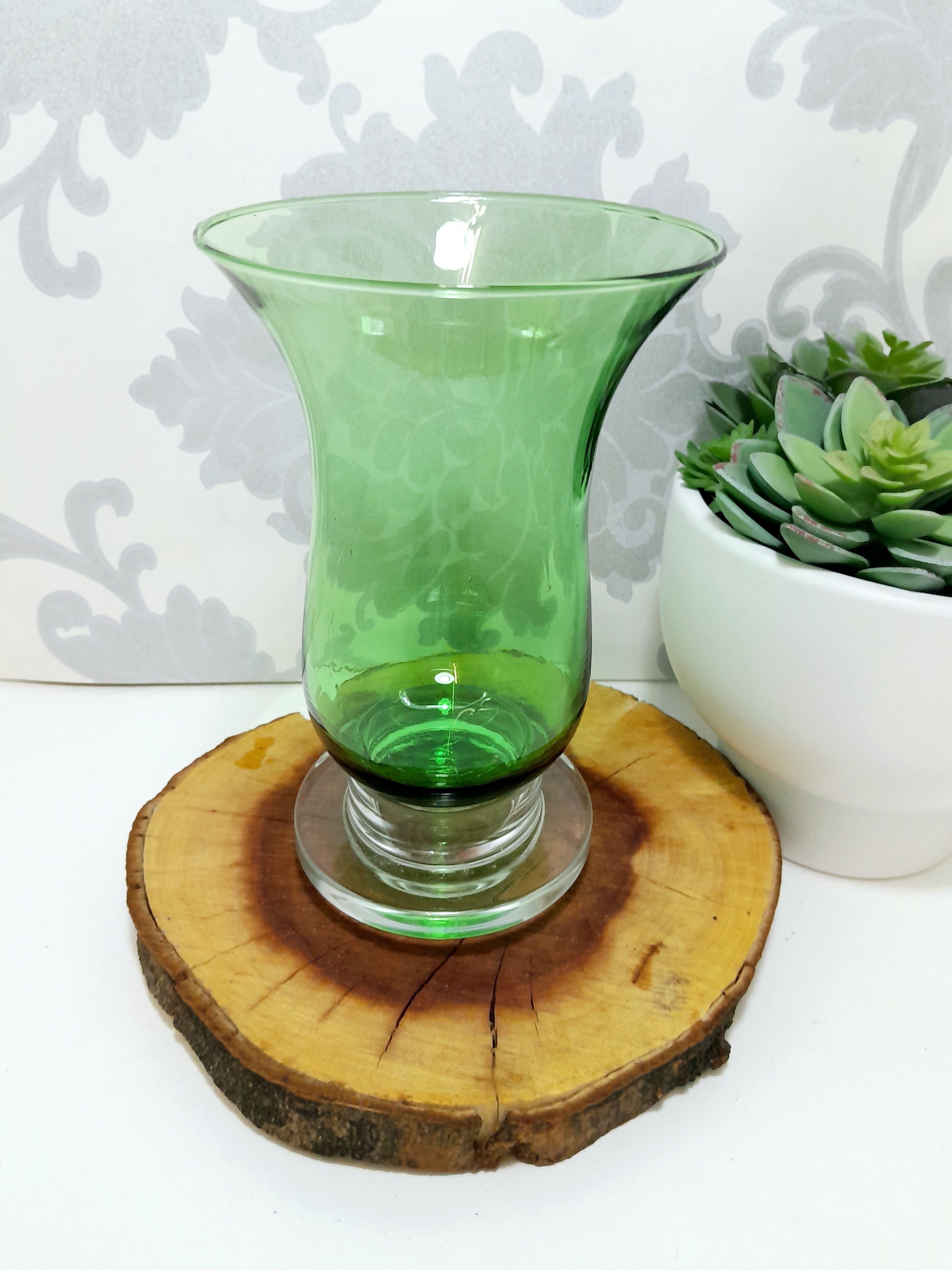Green Glass Bell Shaped Dome With Loose Clear Glass Base