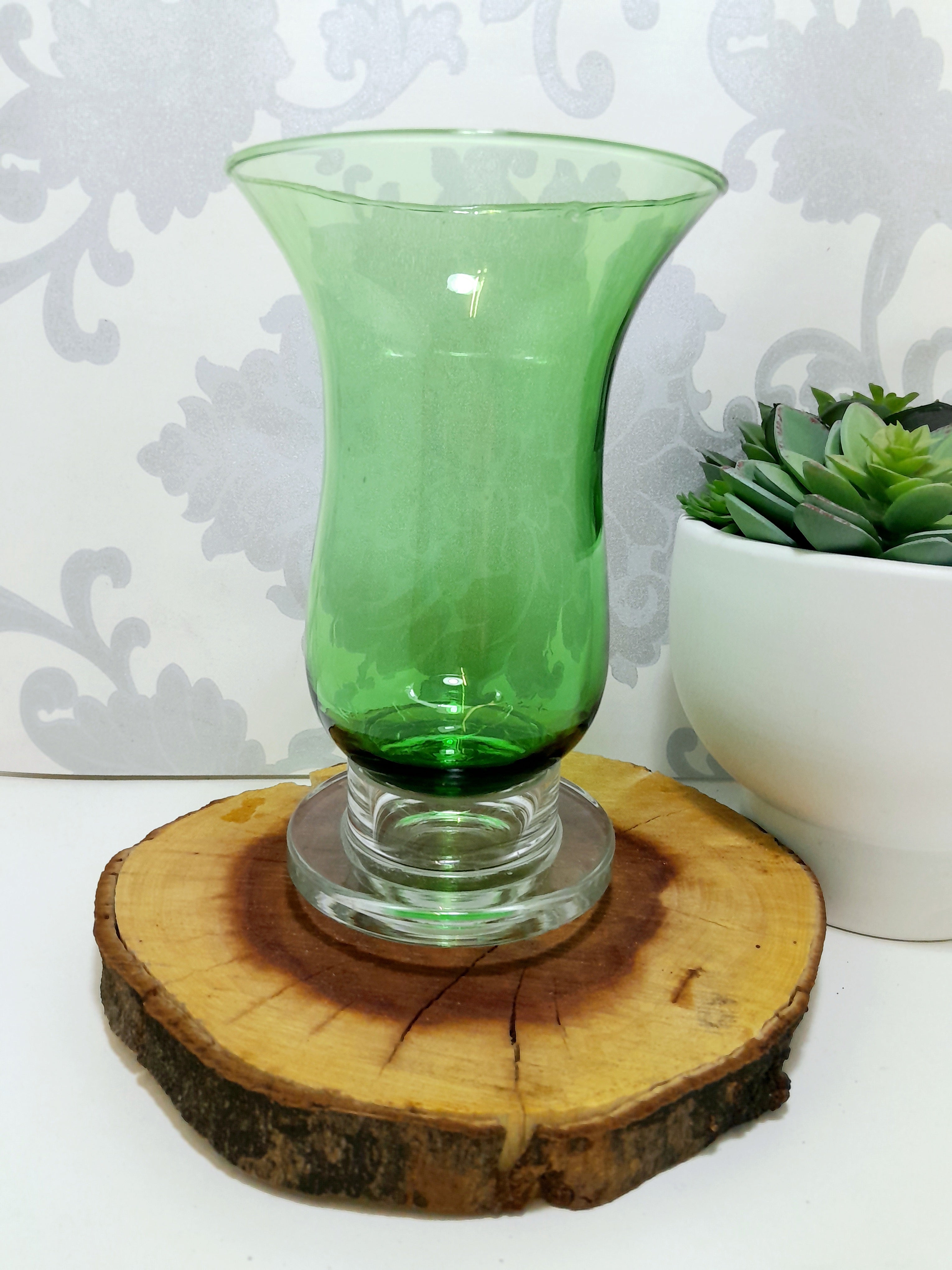 Green Glass Bell Shaped Dome With Loose Clear Glass Base