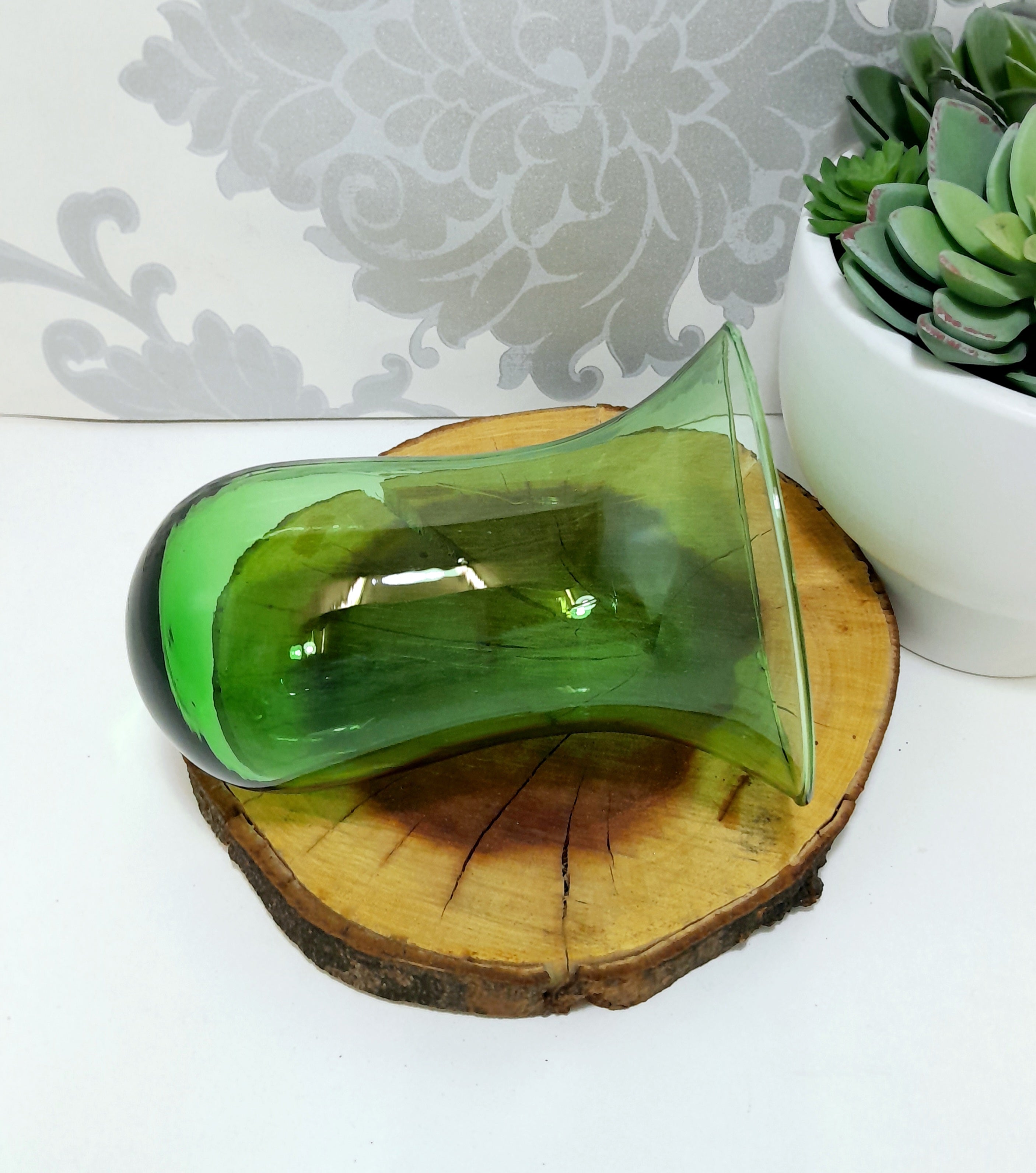 Green Glass Bell Shaped Dome With Loose Clear Glass Base