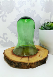 Green Glass Bell Shaped Dome With Loose Clear Glass Base