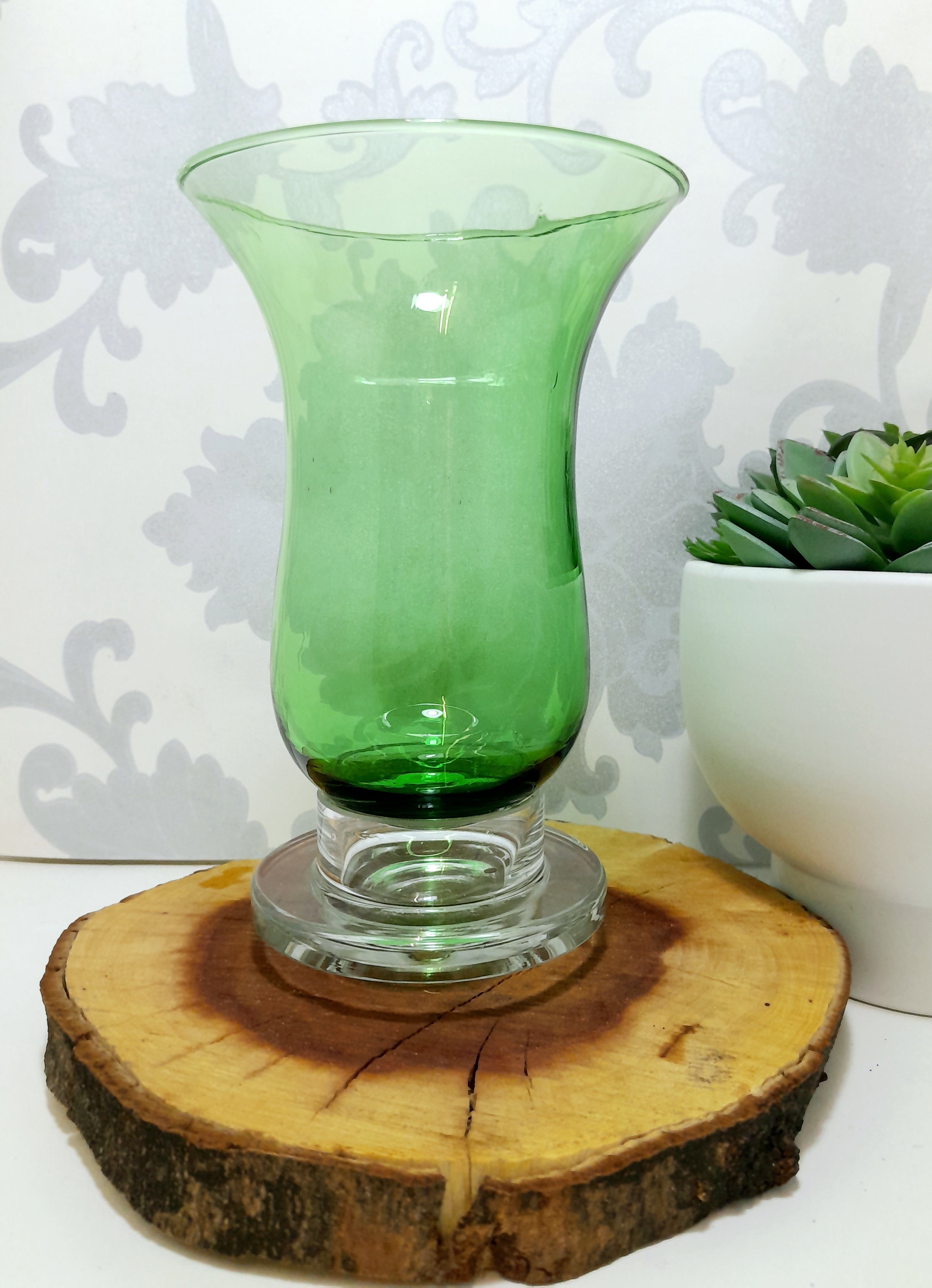 Green Glass Bell Shaped Dome With Loose Clear Glass Base