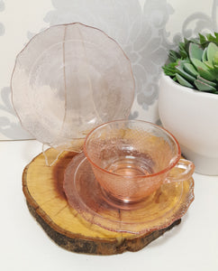 Gorgeous Salmon Pink Glass Trio – Cup, Saucer & Tea Plate