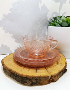 Gorgeous Salmon Pink Glass Trio – Cup, Saucer & Tea Plate