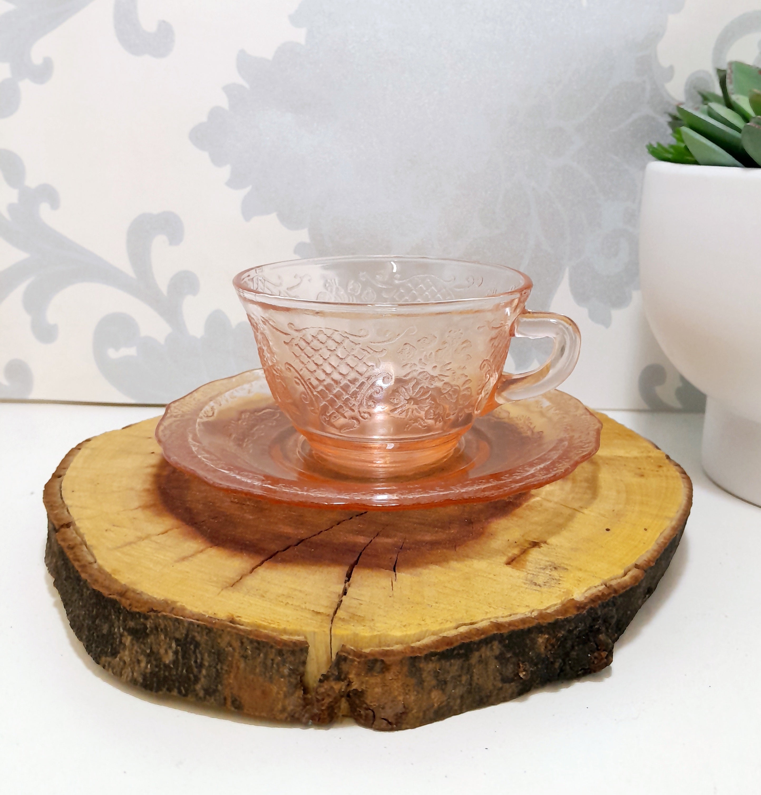 Gorgeous Salmon Pink Glass Duo – Cup & Saucer