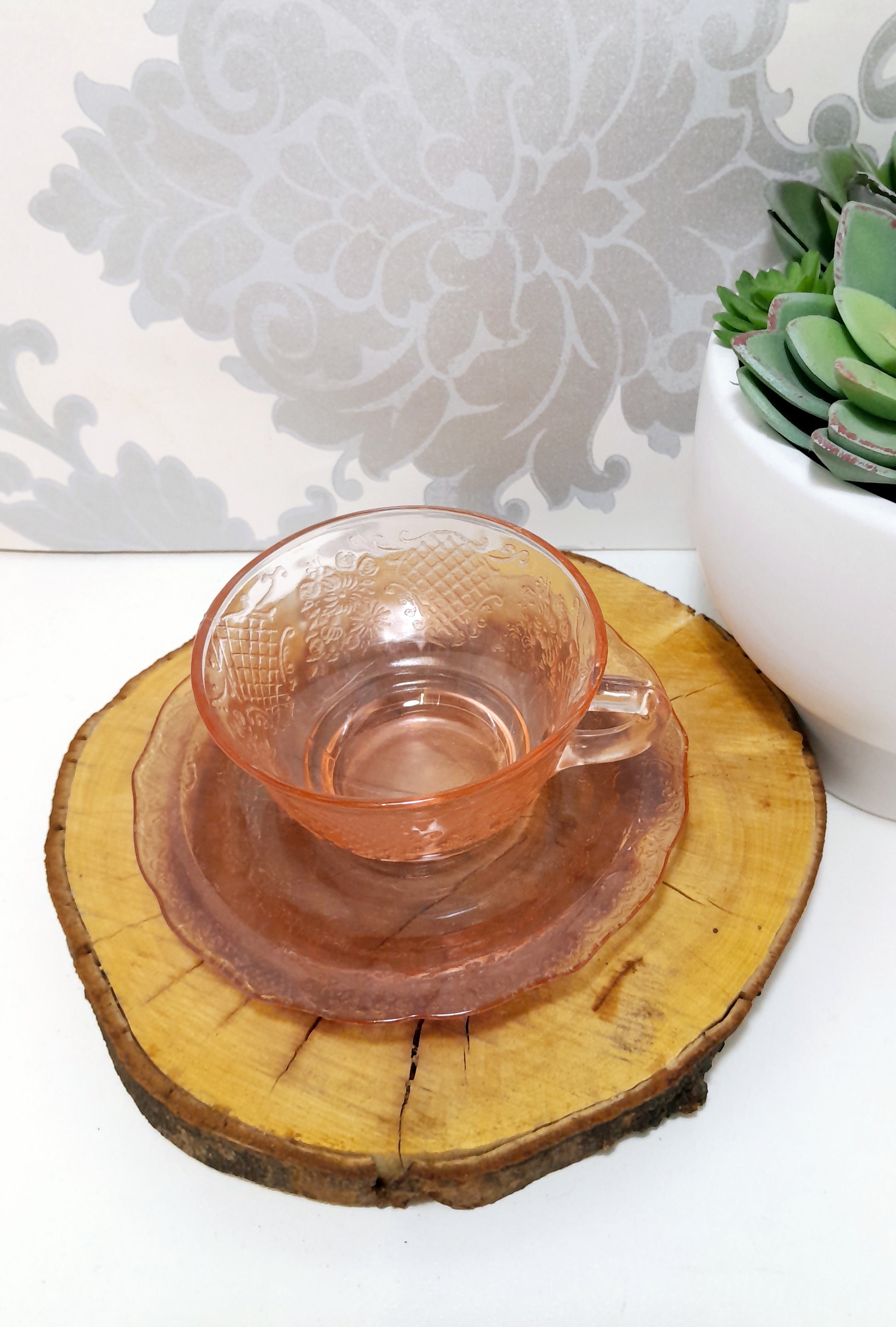 Gorgeous Salmon Pink Glass Duo – Cup & Saucer