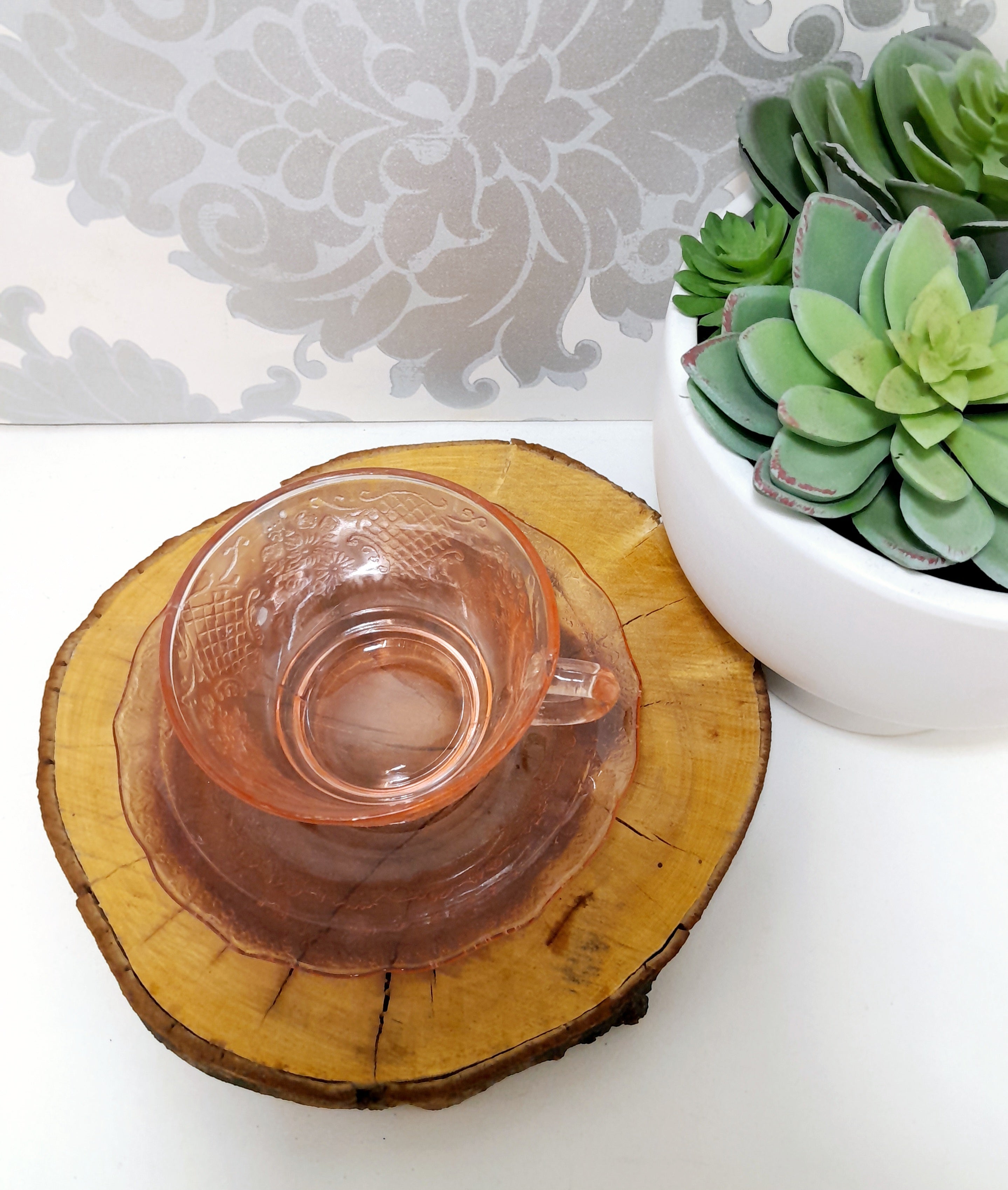 Gorgeous Salmon Pink Glass Duo – Cup & Saucer