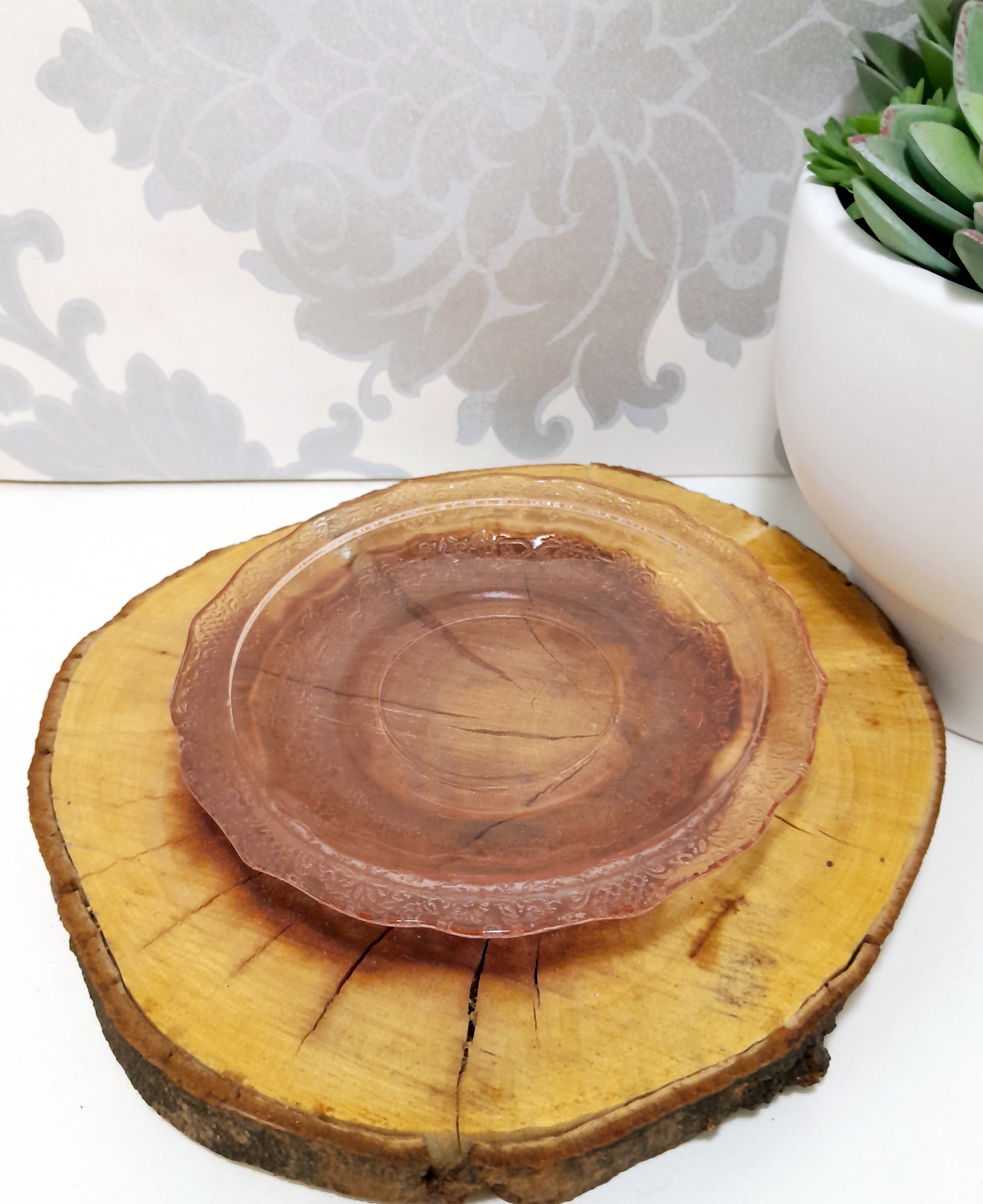 Salmon Pink Glass Saucer