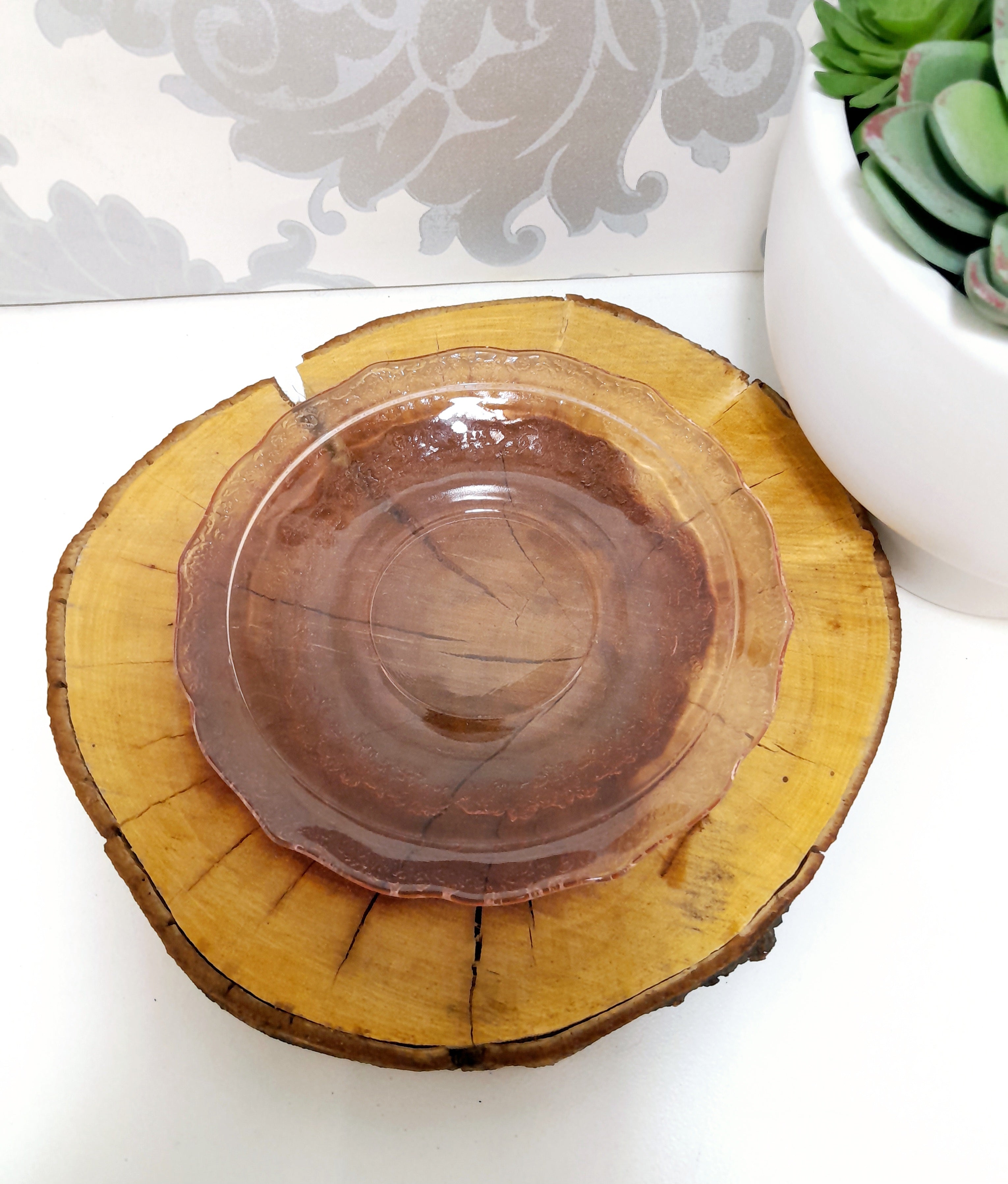 Salmon Pink Glass Saucer