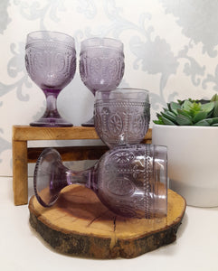 Contemporary Set Of 4 Purple Stemmed Wine Glasses