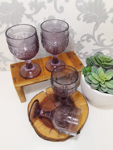 Contemporary Set Of 4 Purple Stemmed Wine Glasses
