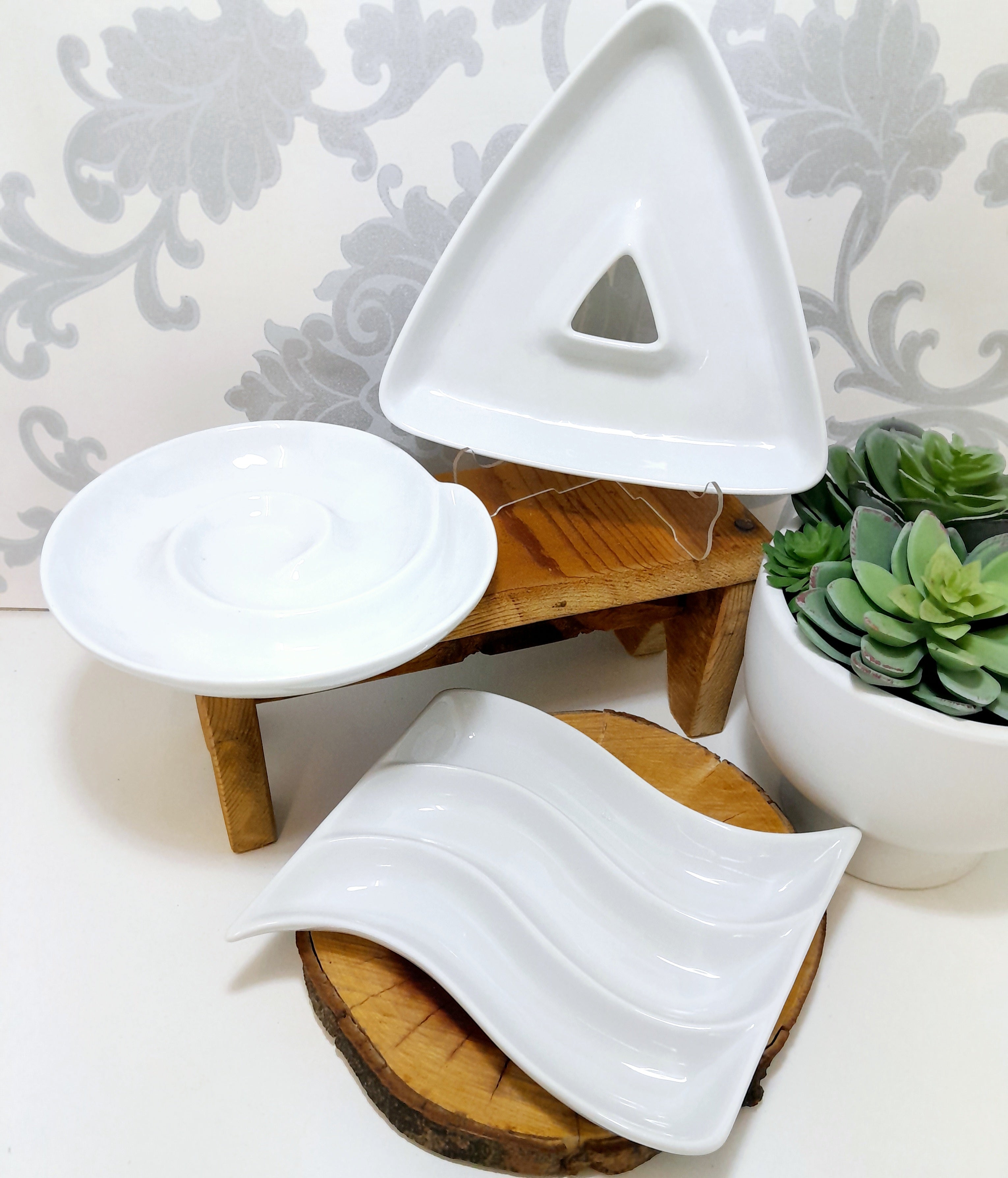 Set Of 3 Classic White Small Crudités Platters
