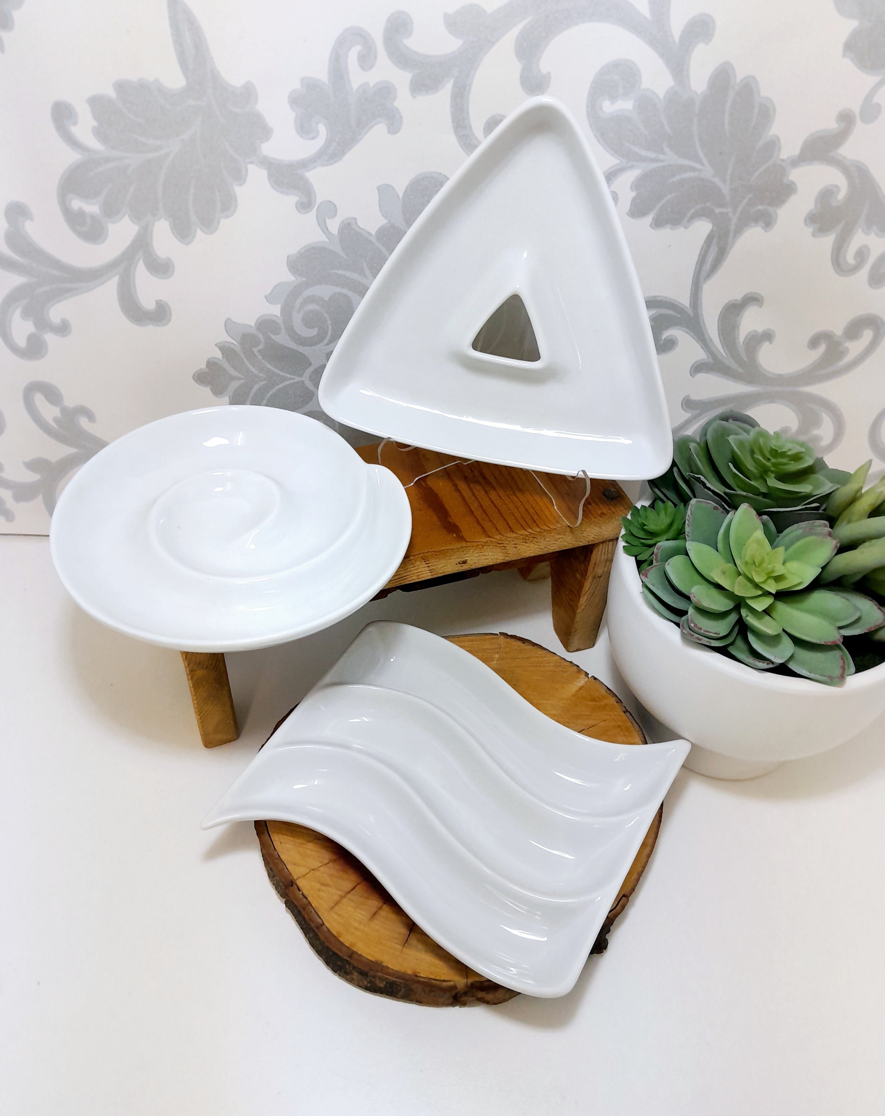 Set Of 3 Classic White Small Crudités Platters