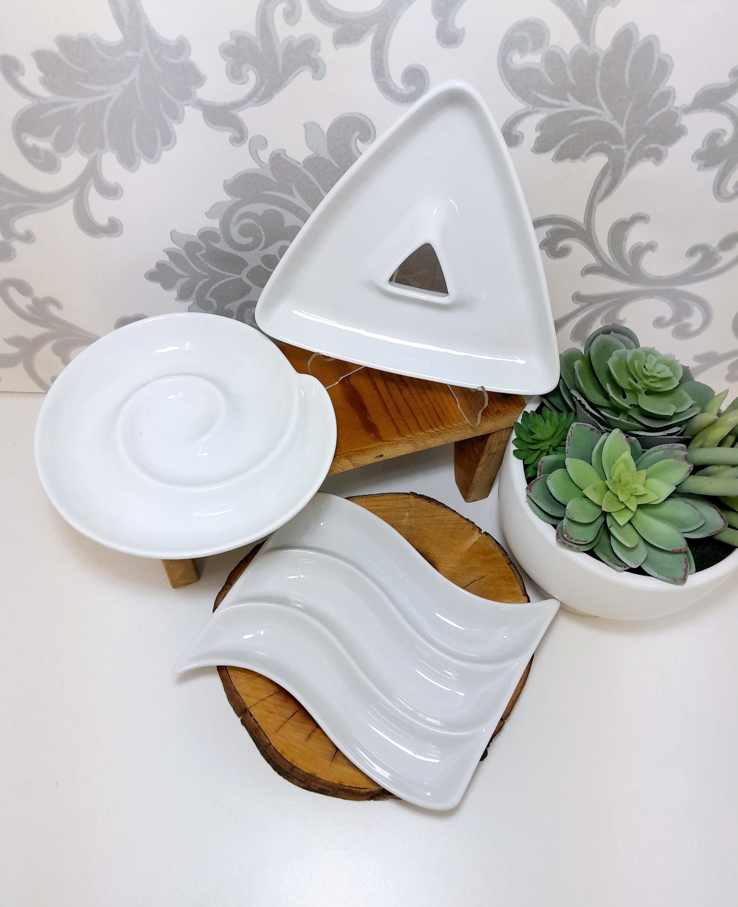Set Of 3 Classic White Small Crudités Platters