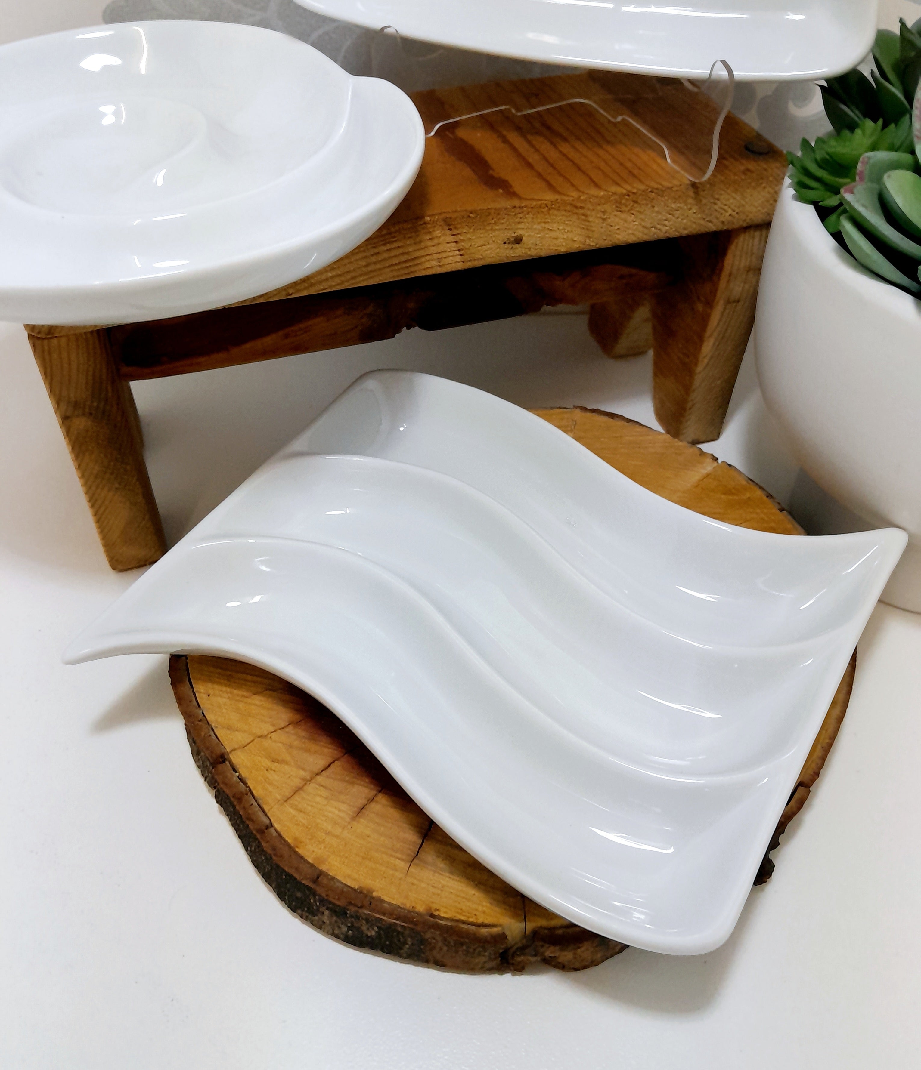 Set Of 3 Classic White Small Crudités Platters