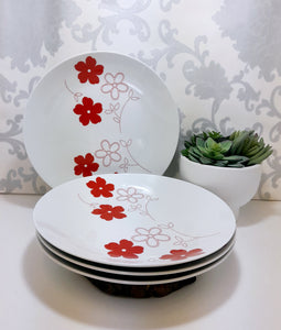 Contemporary Set Of 4 Extra Large Porcelain Dinner Plates – Red & White