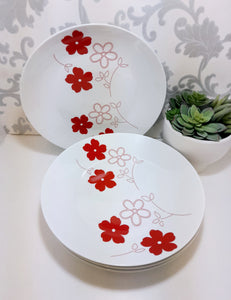Contemporary Set Of 4 Extra Large Porcelain Dinner Plates – Red & White