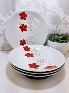 Contemporary Set Of 4 Extra Large Porcelain Dinner Plates – Red & White