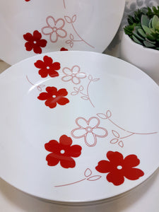 Contemporary Set Of 4 Extra Large Porcelain Dinner Plates – Red & White
