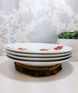 Contemporary Set Of 4 Extra Large Porcelain Dinner Plates – Red & White