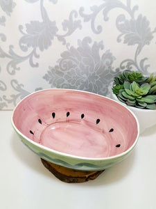 Large Oval Shaped Ceramic Hand Painted & Glazed Fruit / Salad Bowl