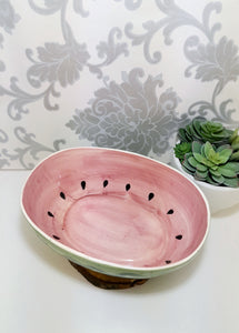 Large Oval Shaped Ceramic Hand Painted & Glazed Fruit / Salad Bowl